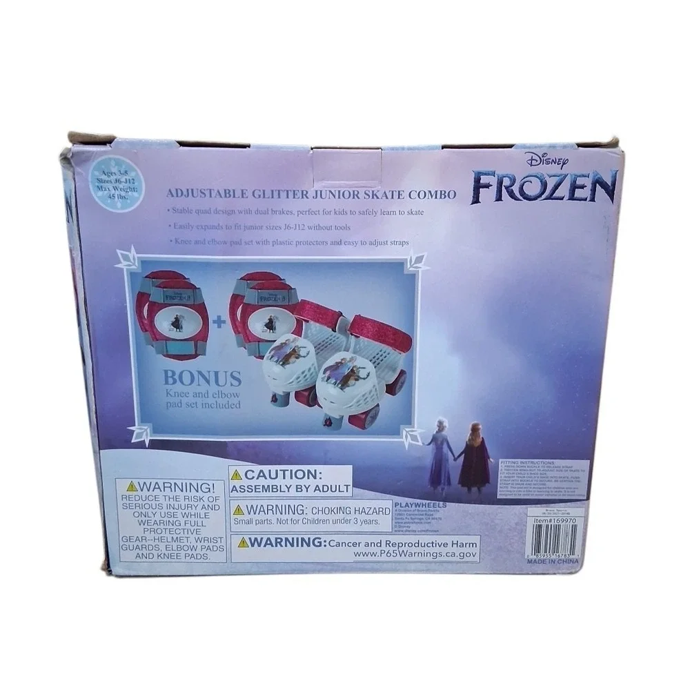 Disney Frozen Junior Roller Skates Bonus Knee Elbow Pads Sz J6-J12  Ages 3+ READ